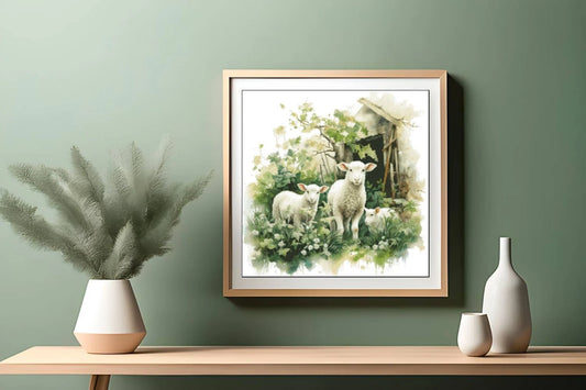 Watercolor Cross Stitch Pattern,Three Sheep in Front of Barn,Spring Landscape,Pattern Keeper,xstitch,PDF,Instant Download