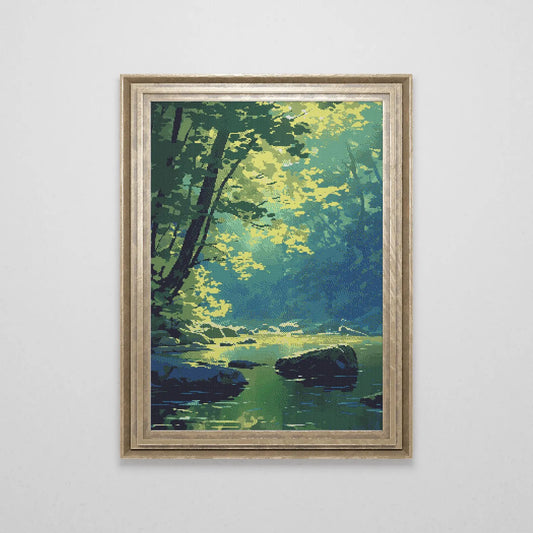Forest Pond Cross Stitch Pattern | Landscape Cross Stitch Chart Download | Nature Cross Stitch Patterns | Large Counted Cross Stitch PDF