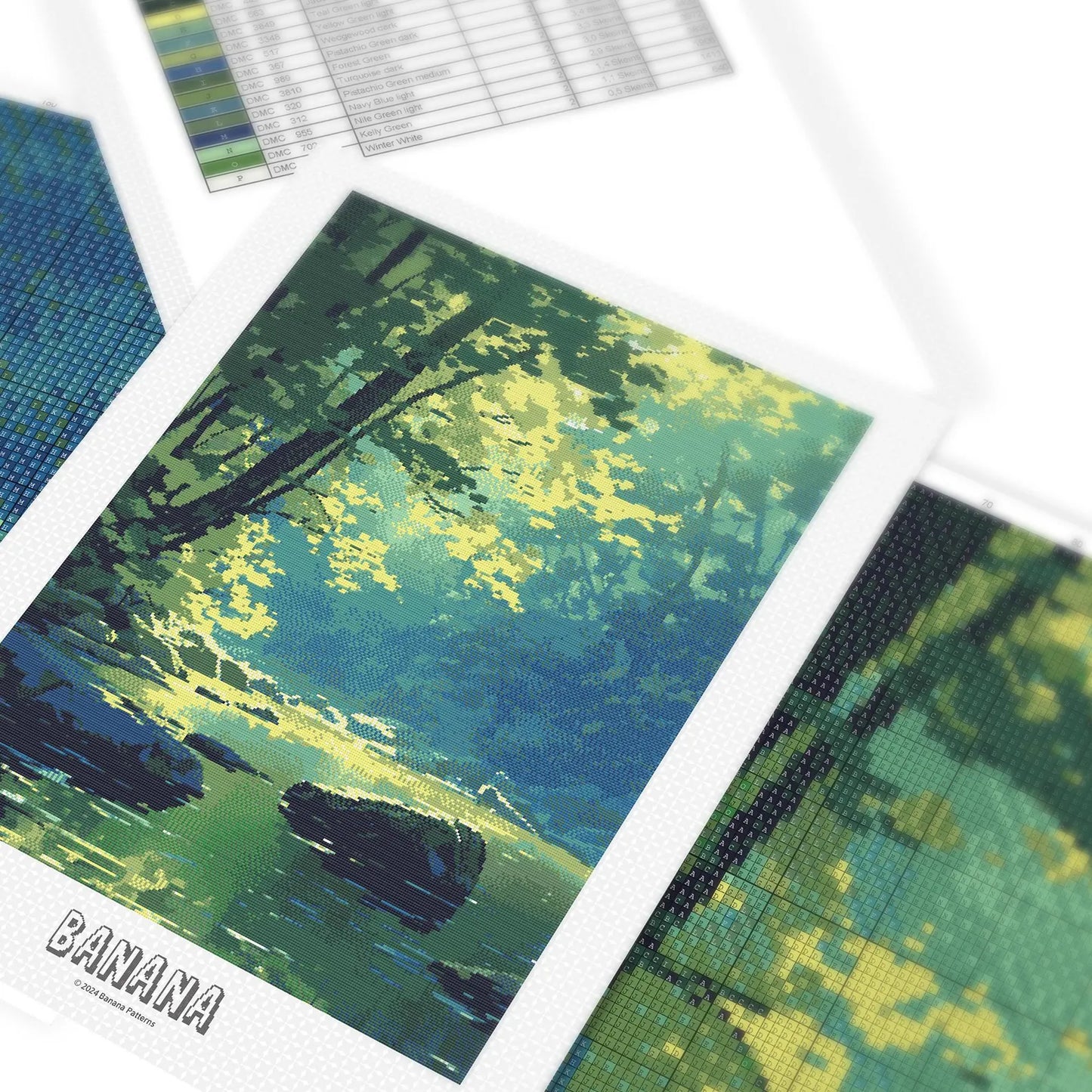 Forest Pond Cross Stitch Pattern | Landscape Cross Stitch Chart Download | Nature Cross Stitch Patterns | Large Counted Cross Stitch PDF