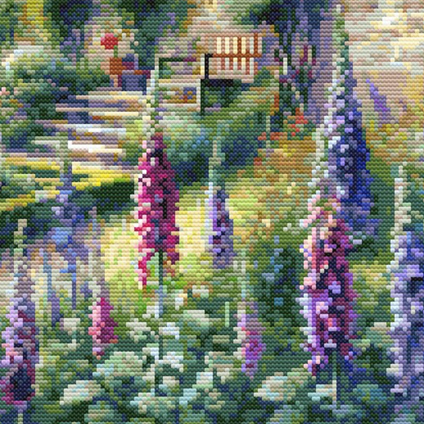 English Garden Cross Stitch Pattern | Beautiful Victorian Garden Needlework Design. Digital PDF Download