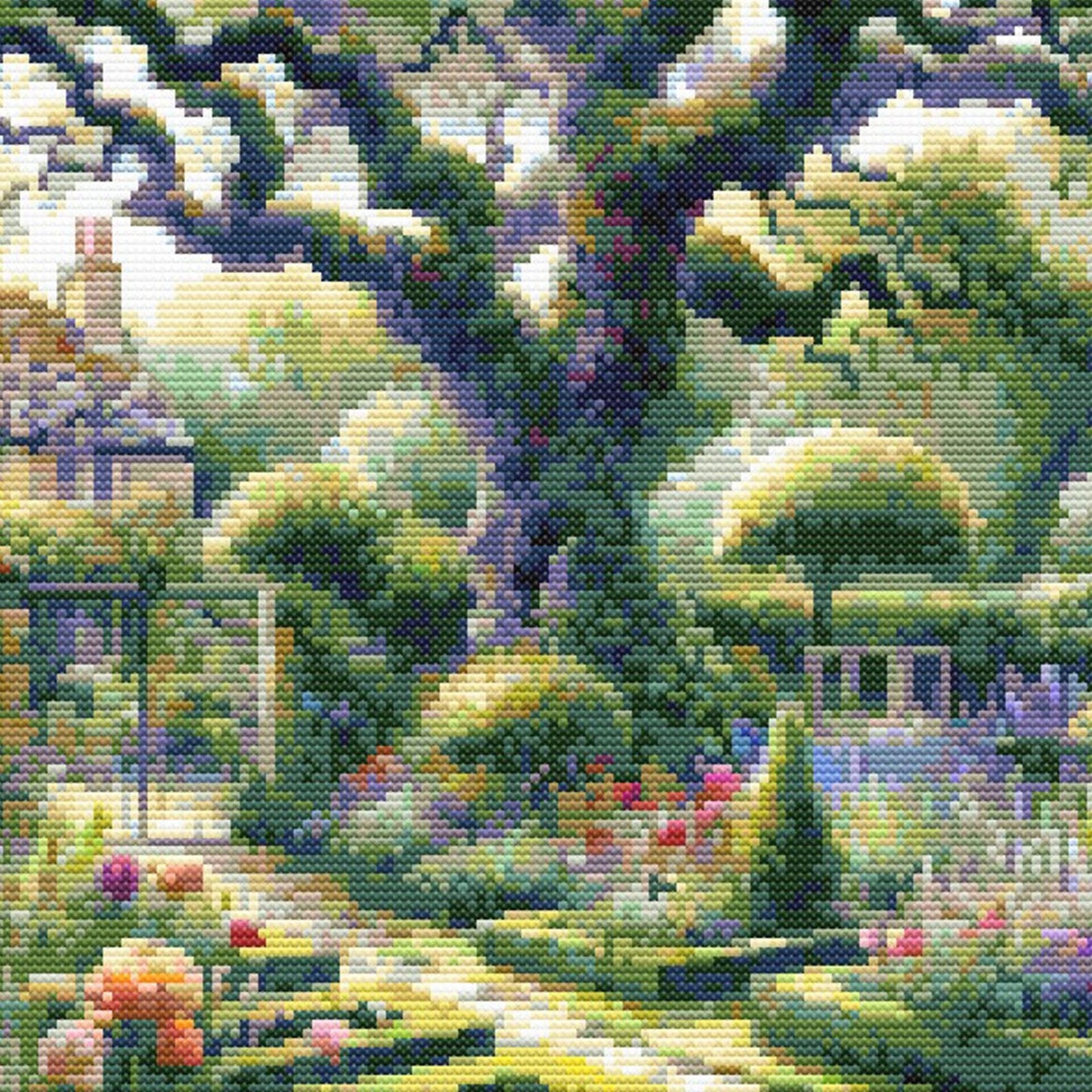 English Garden Cross Stitch Pattern | Beautiful Victorian Garden Needlework Design. Digital PDF Download