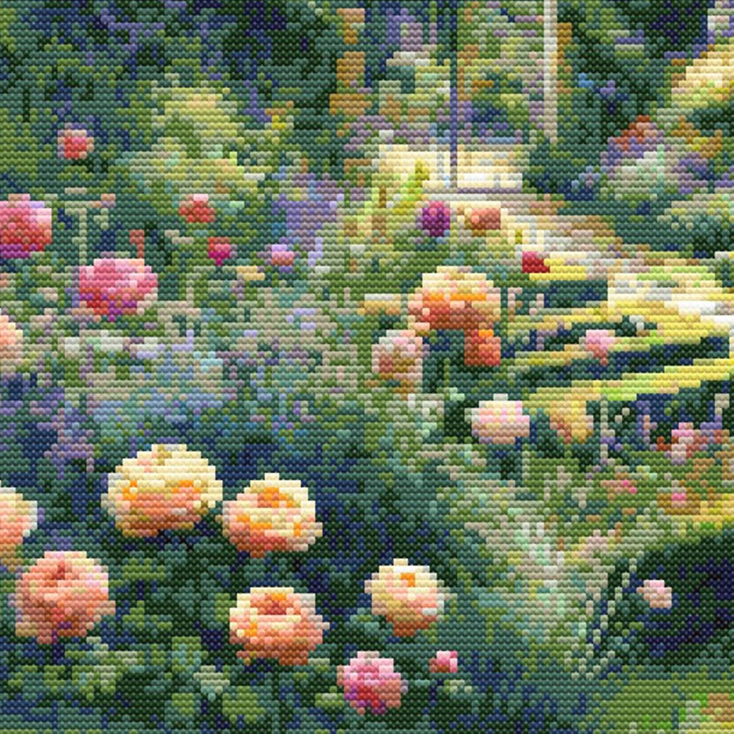 English Garden Cross Stitch Pattern | Beautiful Victorian Garden Needlework Design. Digital PDF Download