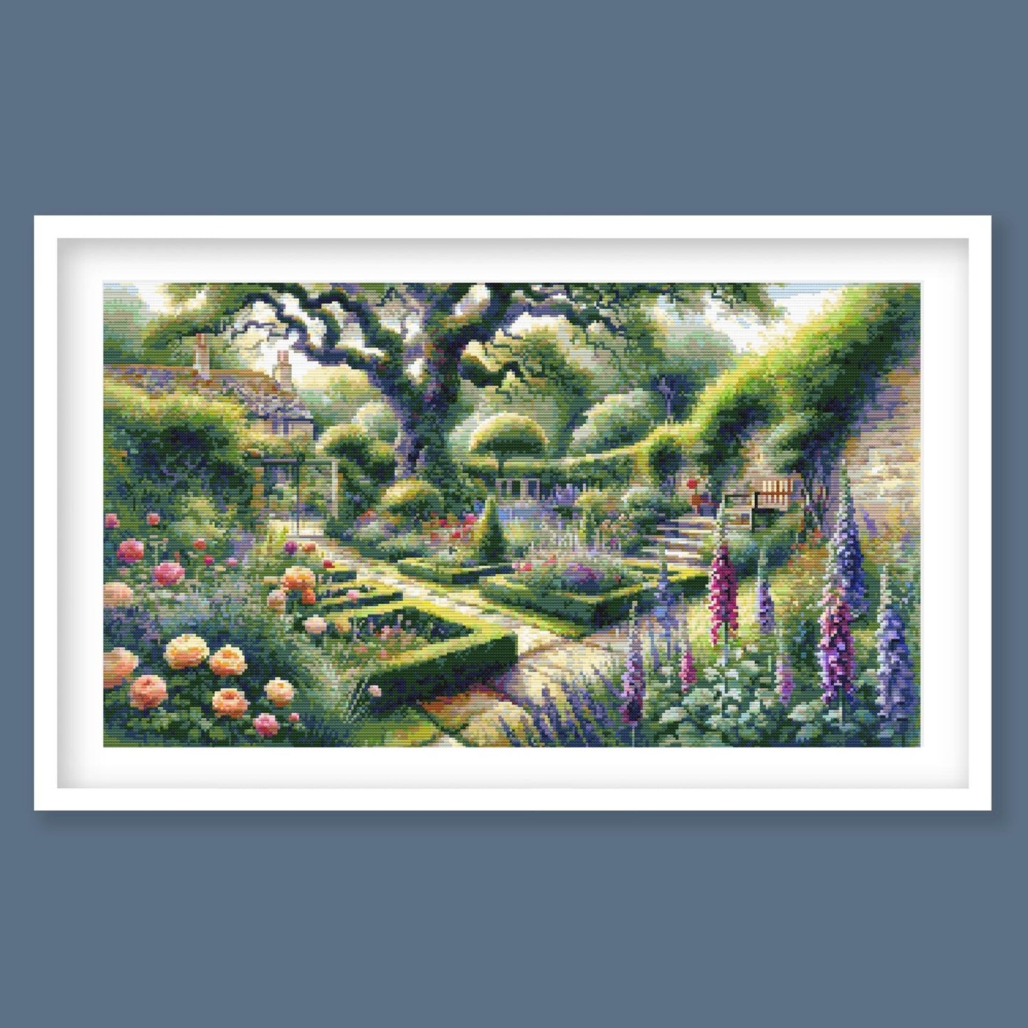 English Garden Cross Stitch Pattern | Beautiful Victorian Garden Needlework Design. Digital PDF Download