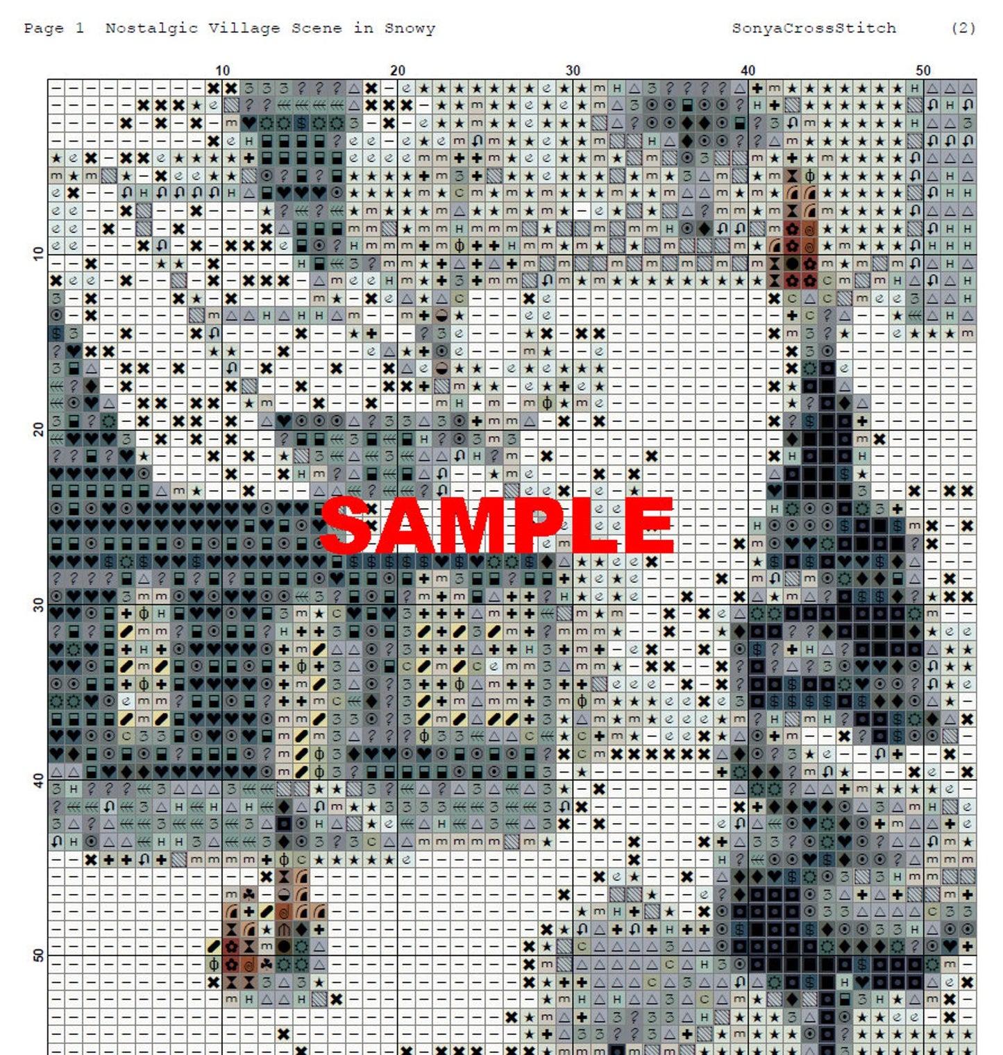 Watercolor Cross Stitch Pattern,Nostalgic Village Scene in Snowy,City,Landscape,Winter,Victorian Style,Pattern Keeper,Pdf,Instant Download