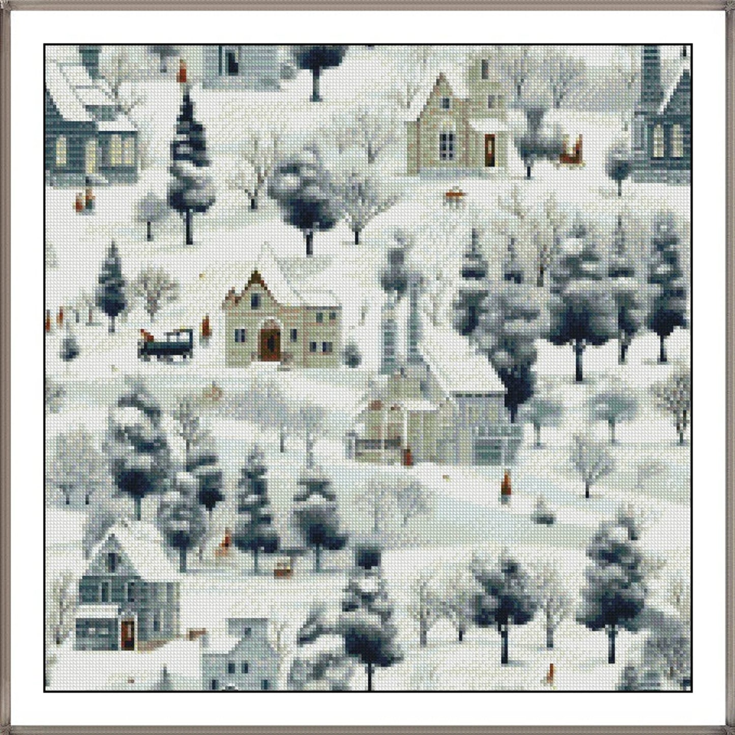 Watercolor Cross Stitch Pattern,Nostalgic Village Scene in Snowy,City,Landscape,Winter,Victorian Style,Pattern Keeper,Pdf,Instant Download