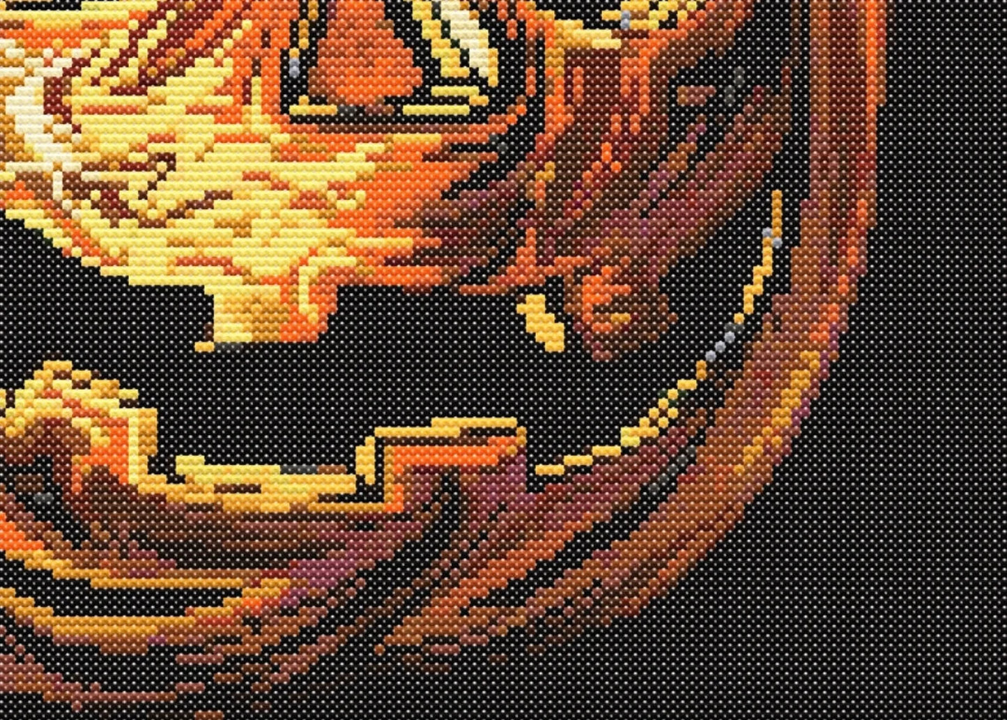 Pumpkin Halloween Cross Stitch Sewing Modern Embroidery Pattern Funny Snarky Cute Beginner Van Gogh Edvard Monk Kitten jack-o-lantern