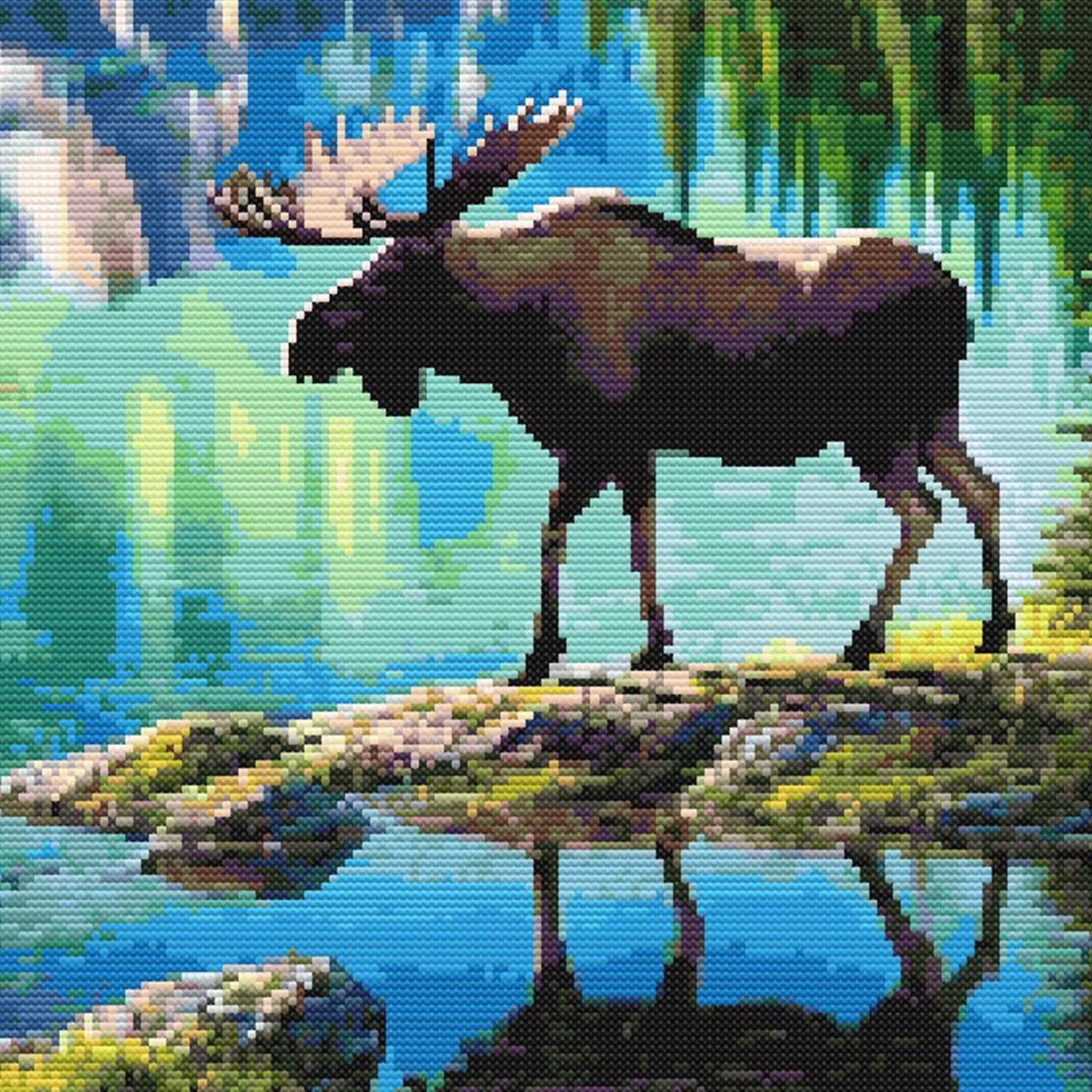 Majestic Moose Under Northern Lights Cross Stitch Pattern. Wildlife Aurora Borealis Northern Lights Embroidery Design. Digital PDF Download.
