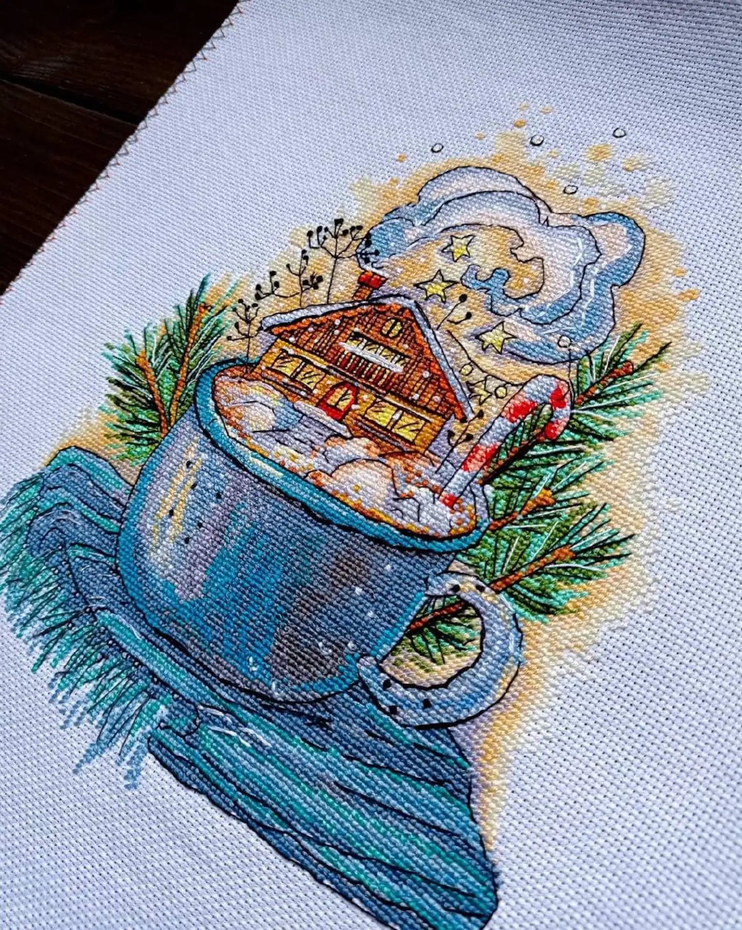 Cross Stitch Pattern Winter in the cup DMC Embroidery Chart Printable PDF Instant Download