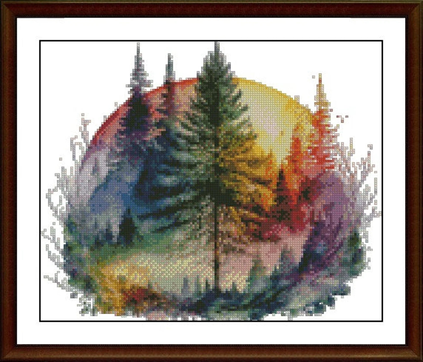 Watercolor Cross Stitch Pattern,Forest with Rainbow,Tree life Colorful,Pattern Keeper,Landscape,Hand Embroidery,Instant Download