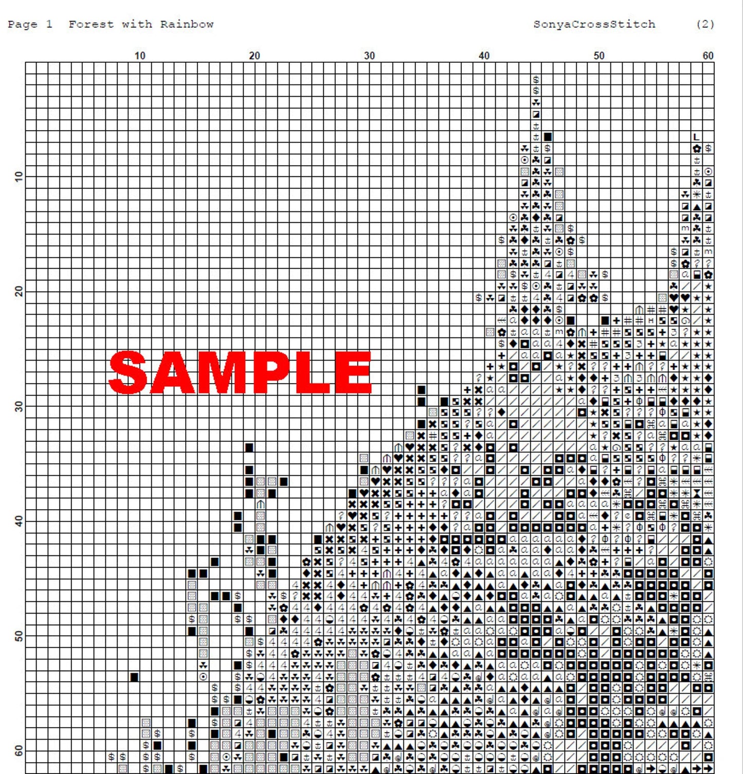 Watercolor Cross Stitch Pattern,Forest with Rainbow,Tree life Colorful,Pattern Keeper,Landscape,Hand Embroidery,Instant Download