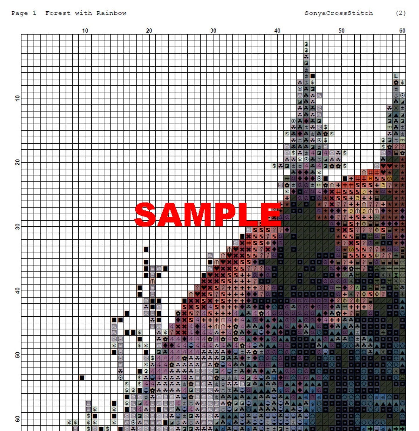 Watercolor Cross Stitch Pattern,Forest with Rainbow,Tree life Colorful,Pattern Keeper,Landscape,Hand Embroidery,Instant Download