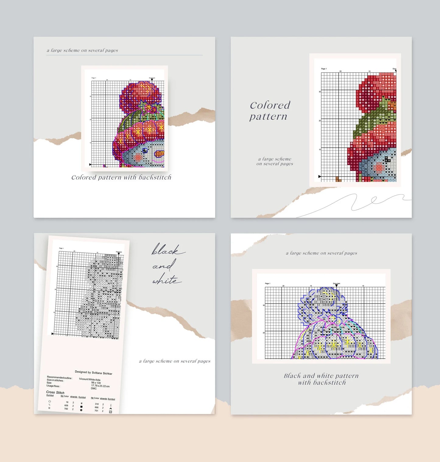Snowman Cross Stitch Pattern, Christmas Holiday Classic Snowman with Red Green Hat and Motley Scarf Whimsical Needlepoint PDF Winter Friend