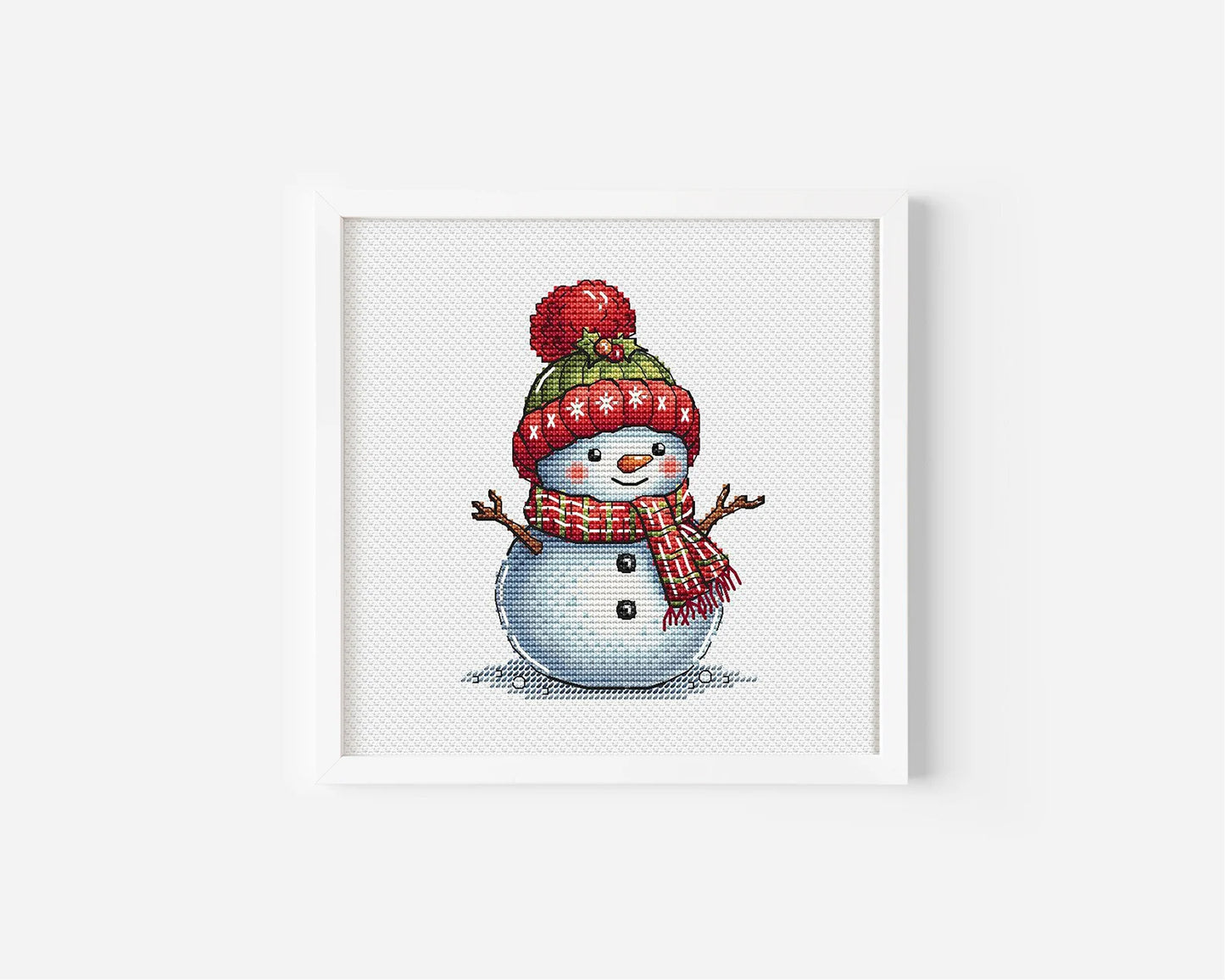 Snowman Cross Stitch Pattern, Christmas Holiday Classic Snowman with Red Green Hat and Motley Scarf Whimsical Needlepoint PDF Winter Friend