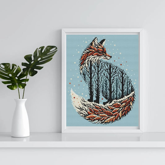 Autumn scheme for embroidery. "Autumn Fox". Cozy pattern. Cross-stitch pattern. Cross-stitch embroidery.