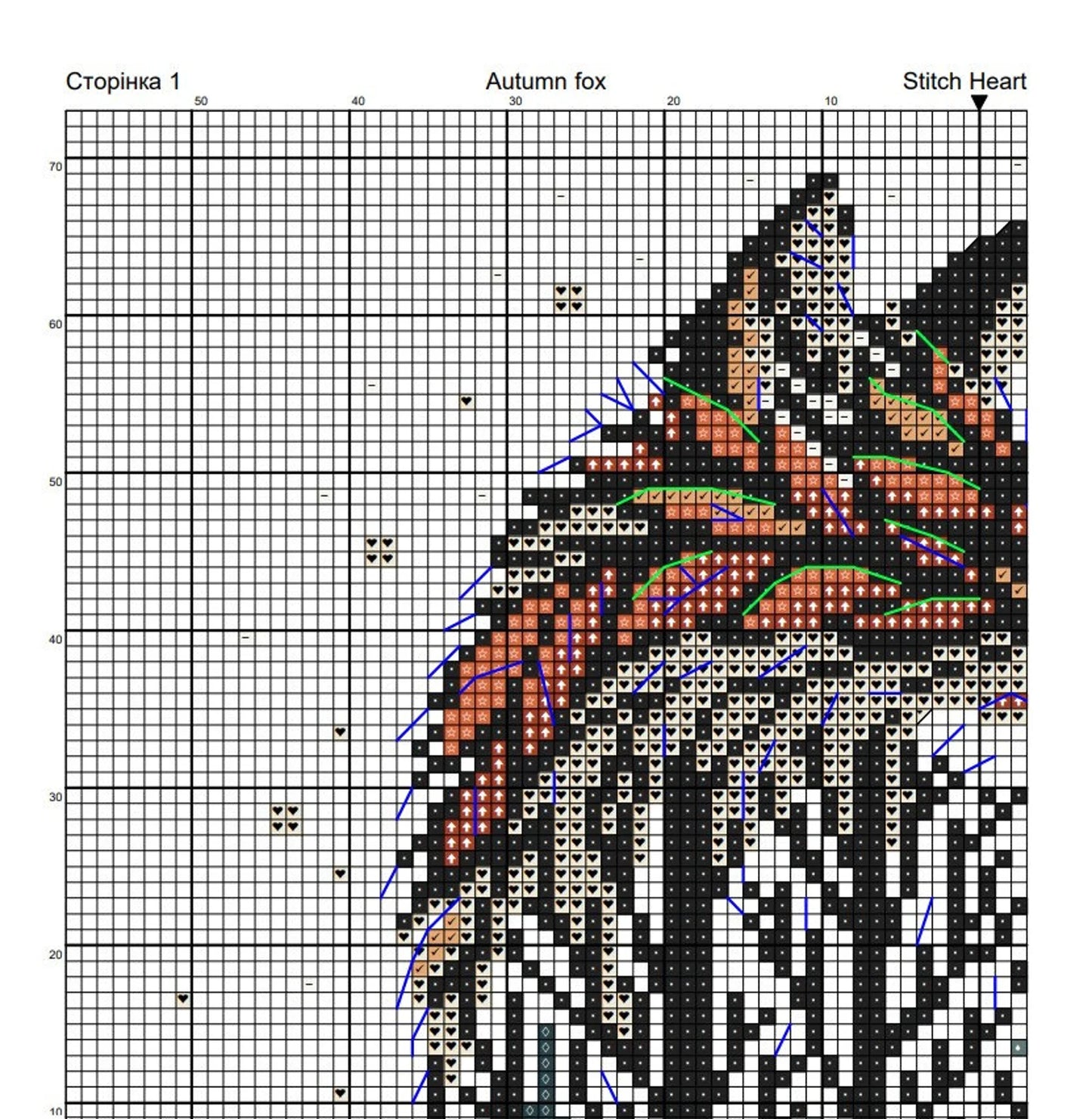 Autumn scheme for embroidery. "Autumn Fox". Cozy pattern. Cross-stitch pattern. Cross-stitch embroidery.