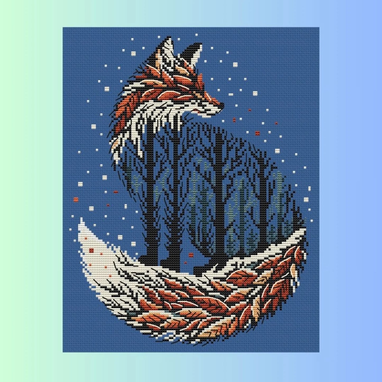 Autumn scheme for embroidery. "Autumn Fox". Cozy pattern. Cross-stitch pattern. Cross-stitch embroidery.