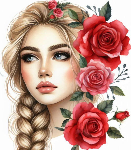 Girl with roses- Counted Cross Stitch Patterns - Printable Chart PDF Format Needlework Embroidery Crafts DIY DMC color