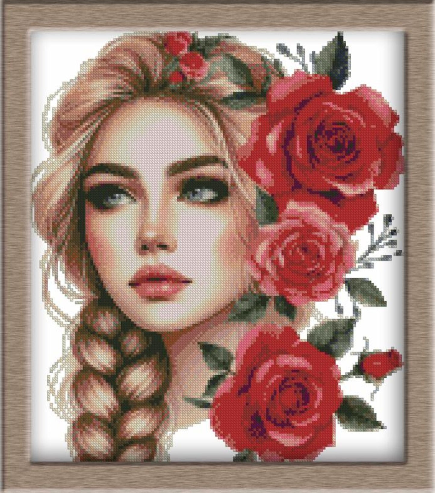 Girl with roses- Counted Cross Stitch Patterns - Printable Chart PDF Format Needlework Embroidery Crafts DIY DMC color