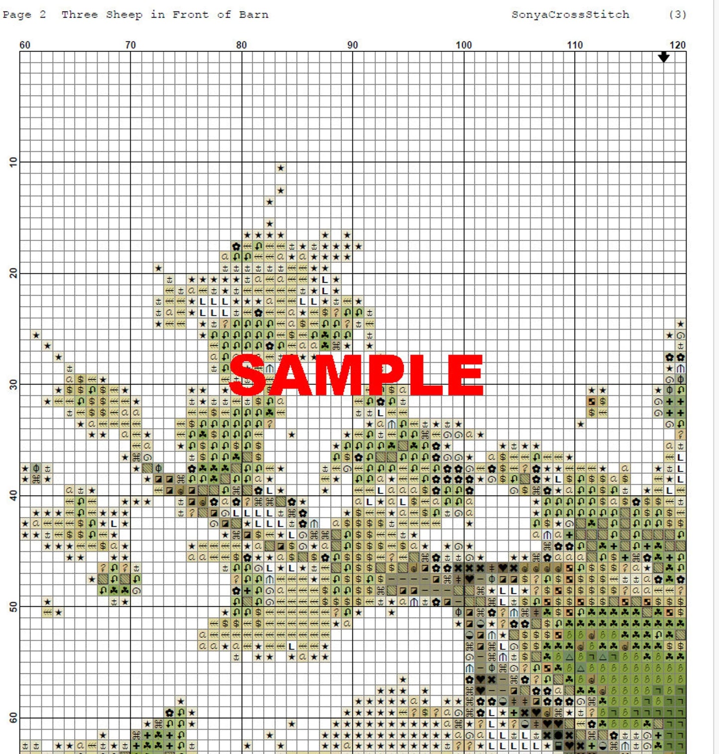 Watercolor Cross Stitch Pattern,Three Sheep in Front of Barn,Spring Landscape,Pattern Keeper,xstitch,PDF,Instant Download