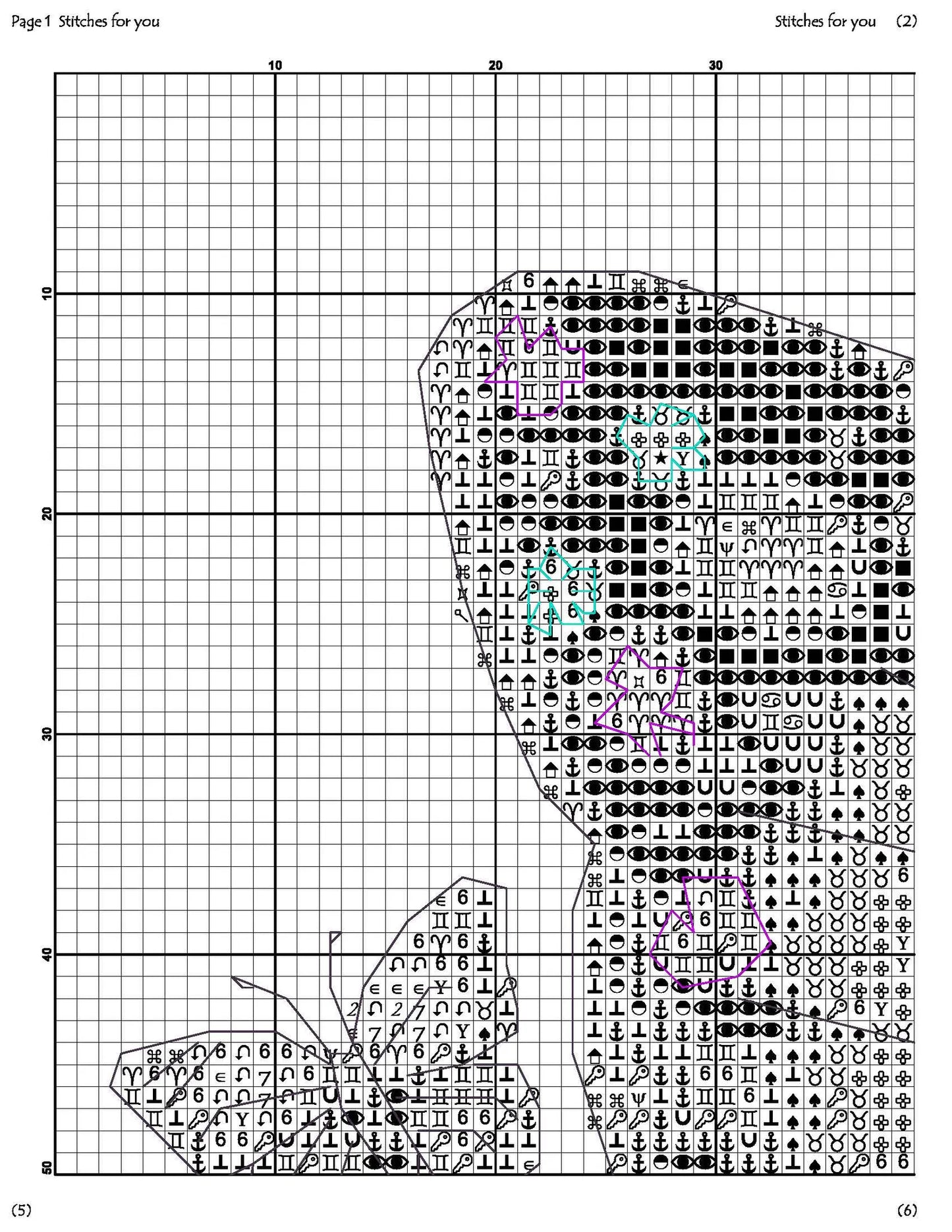 Purple Butterfly - Counted Cross Stitch Patterns - Printable Chart PDF Format Needlework Embroidery Crafts DIY DMC color