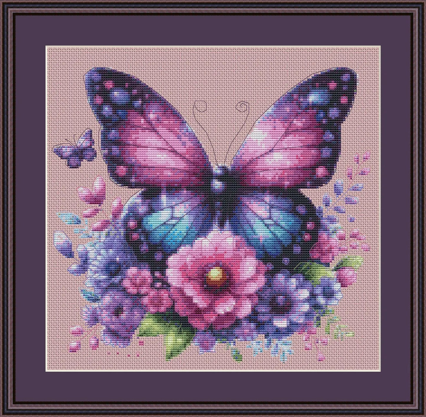 Purple Butterfly - Counted Cross Stitch Patterns - Printable Chart PDF Format Needlework Embroidery Crafts DIY DMC color