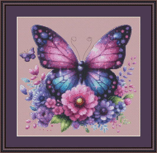 Purple Butterfly - Counted Cross Stitch Patterns - Printable Chart PDF Format Needlework Embroidery Crafts DIY DMC color