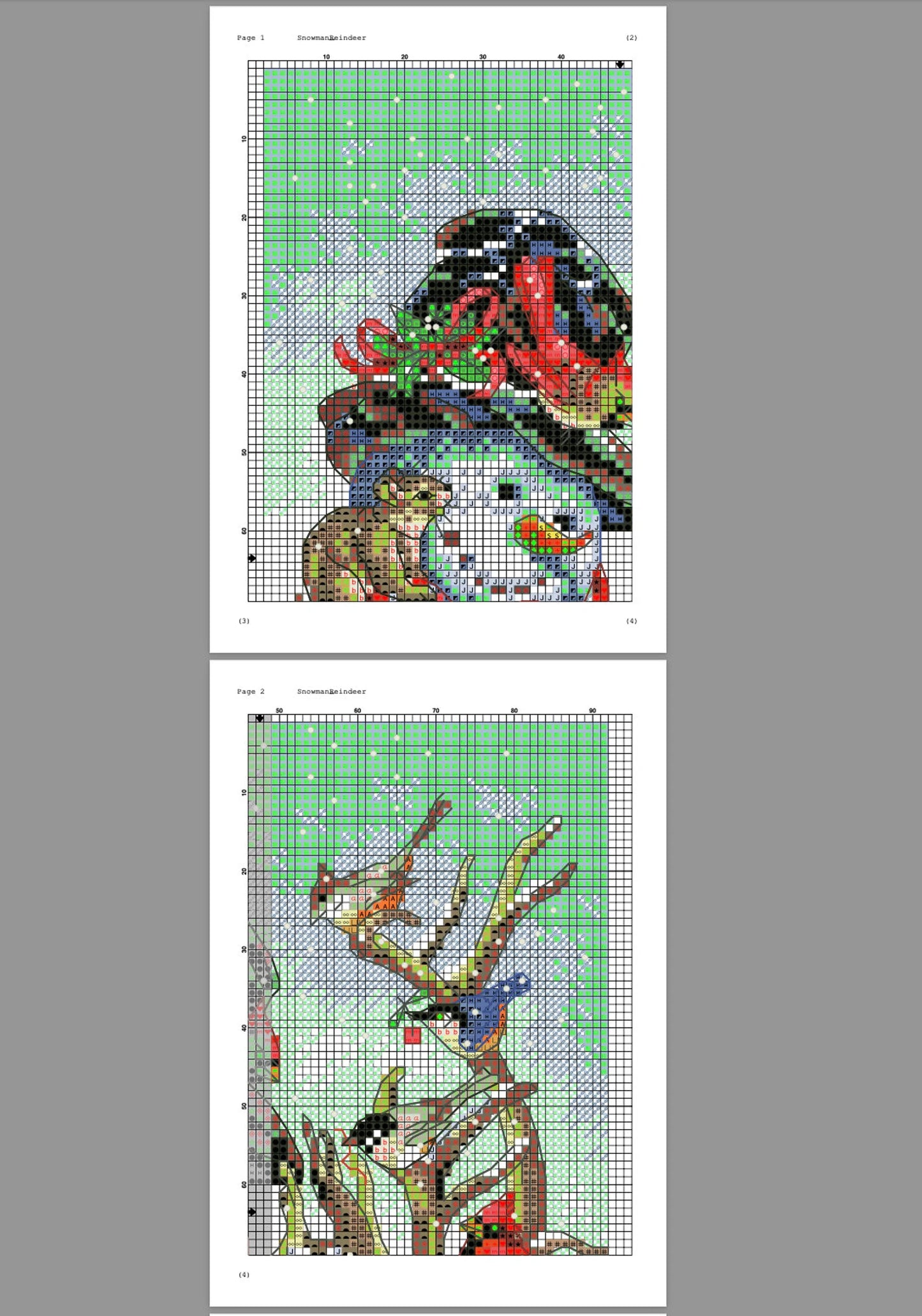 Snowman and Reindeer Cross Stitch Pattern
