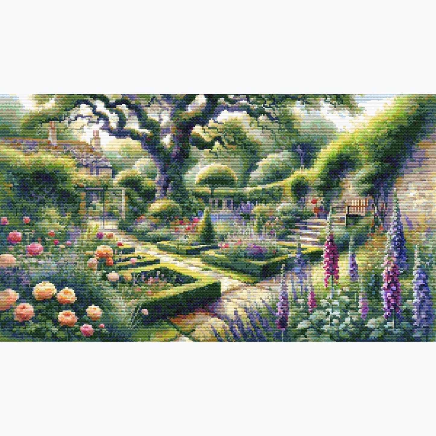 English Garden Cross Stitch Pattern | Beautiful Victorian Garden Needlework Design. Digital PDF Download