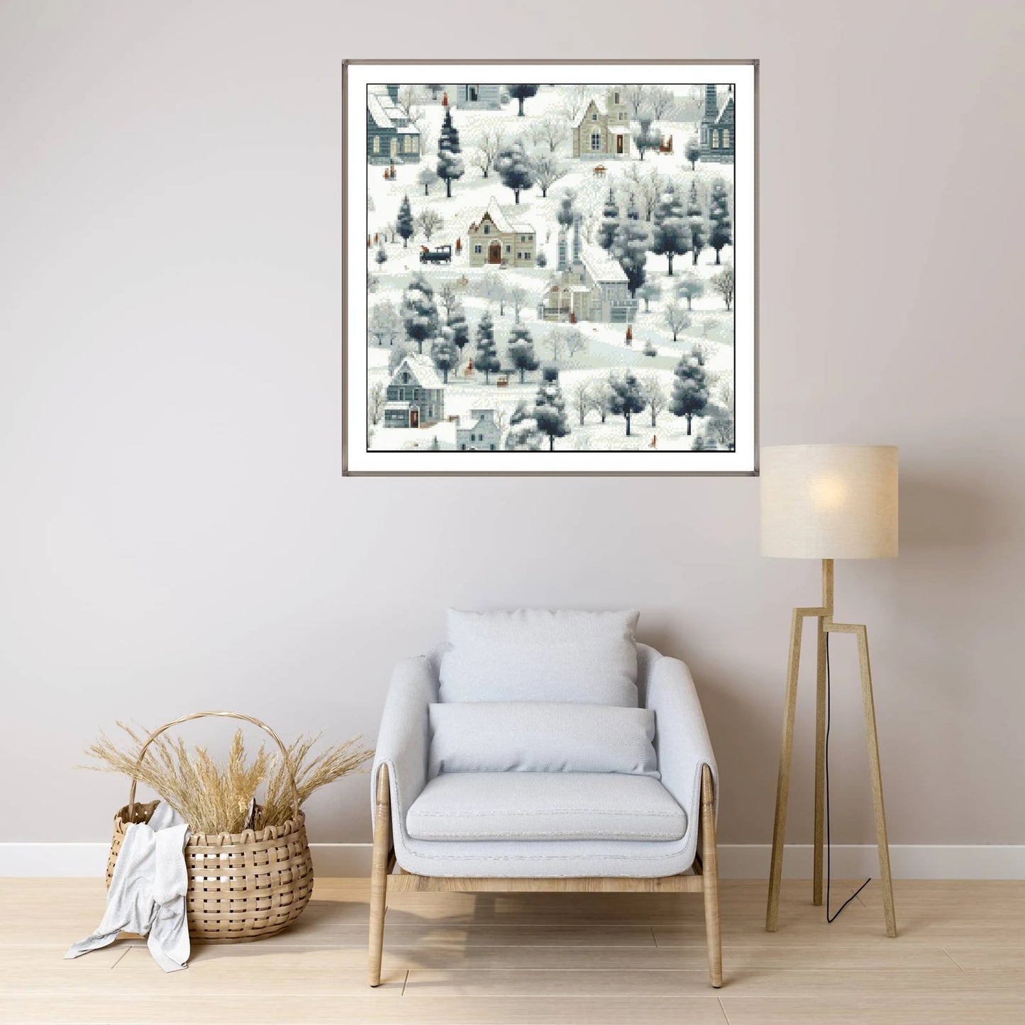Watercolor Cross Stitch Pattern,Nostalgic Village Scene in Snowy,City,Landscape,Winter,Victorian Style,Pattern Keeper,Pdf,Instant Download