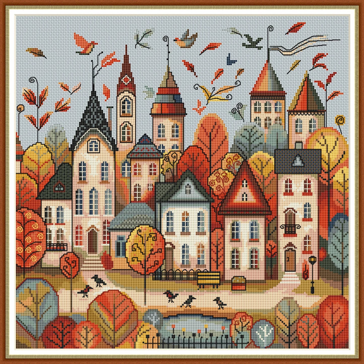 Cross stitch pattern Autumn town, Fairytale town for cross stitch, Autumn house for cross stitch, Vintage cross stitch, Digital PDF 474