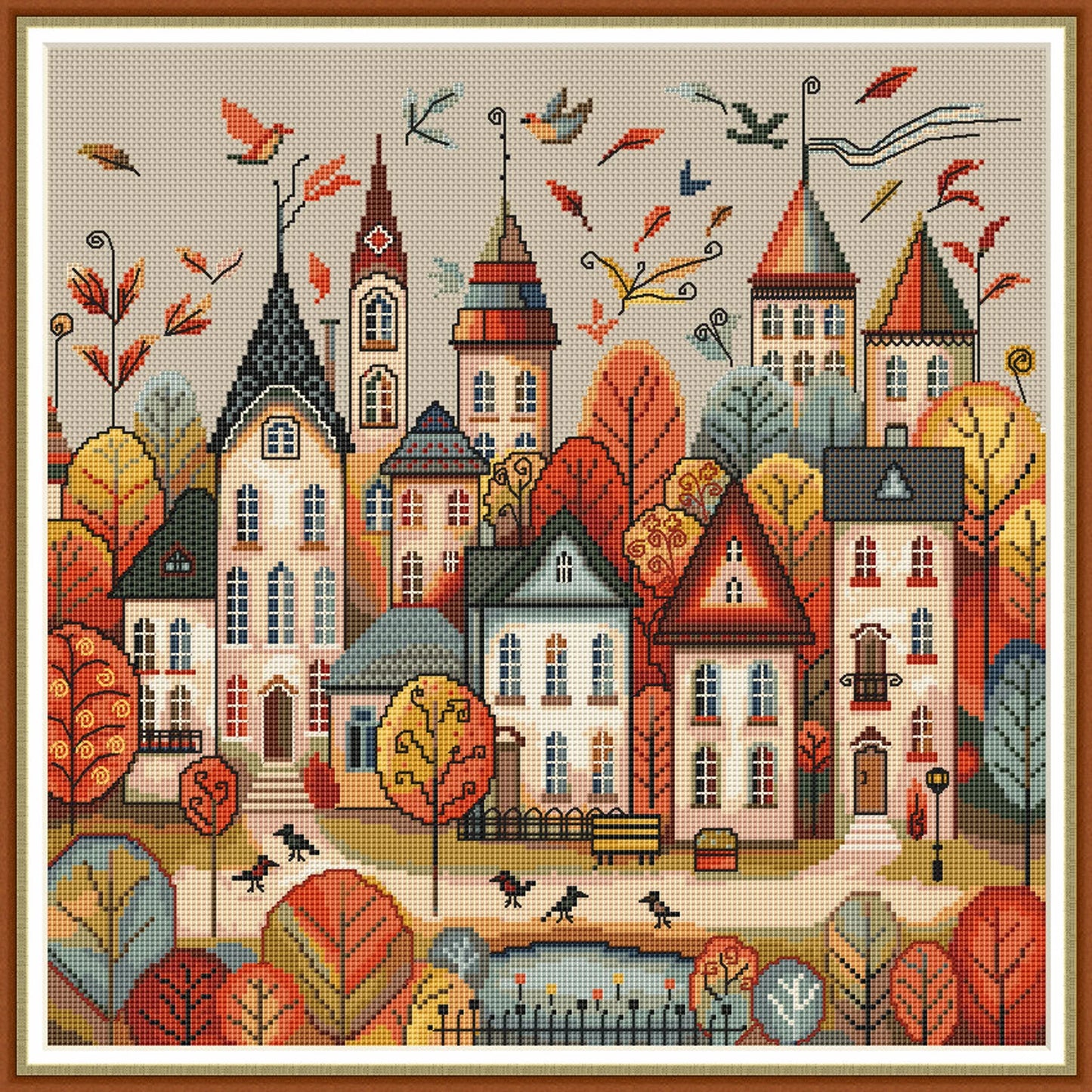 Cross stitch pattern Autumn town, Fairytale town for cross stitch, Autumn house for cross stitch, Vintage cross stitch, Digital PDF 474