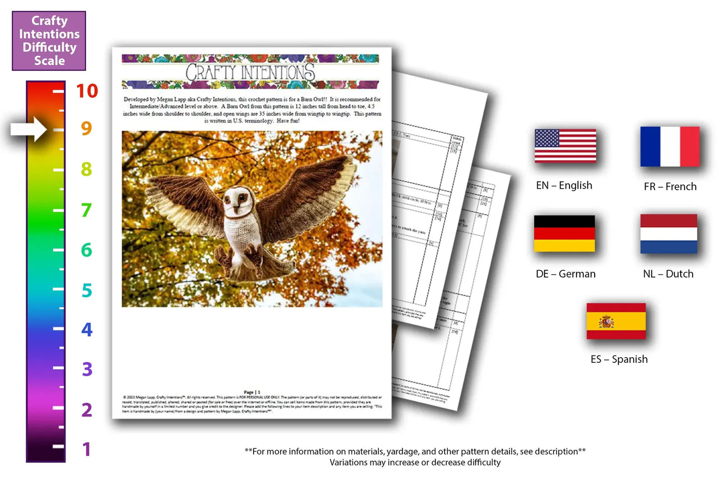 Barn Owl Crochet Pattern by Crafty Intentions DIGITAL PDF Downloadable