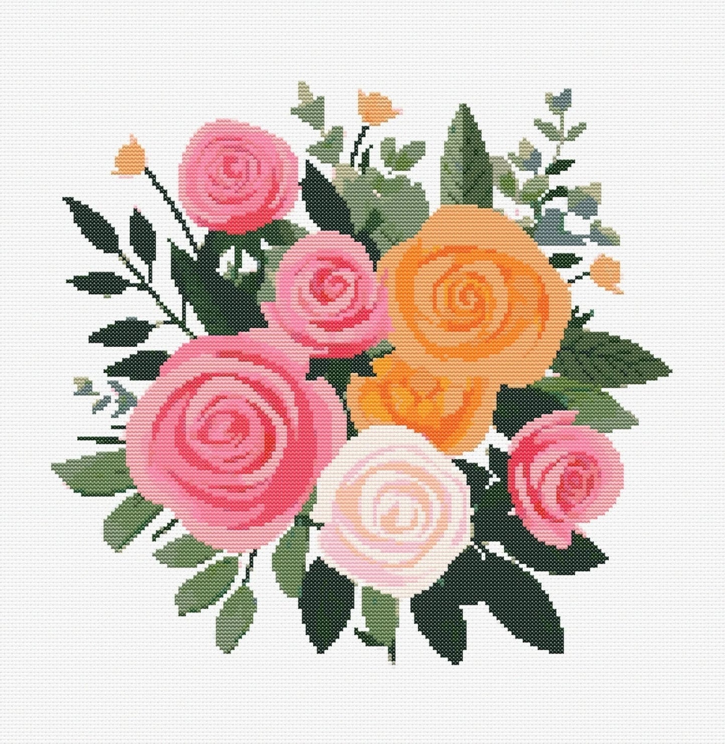 Bouquet of Flowers Cross Stitch Sewing Modern Embroidery Pattern DMC Bunch of Flowers Floral Wedding Artwork Gift Roses Wedding Anniversary