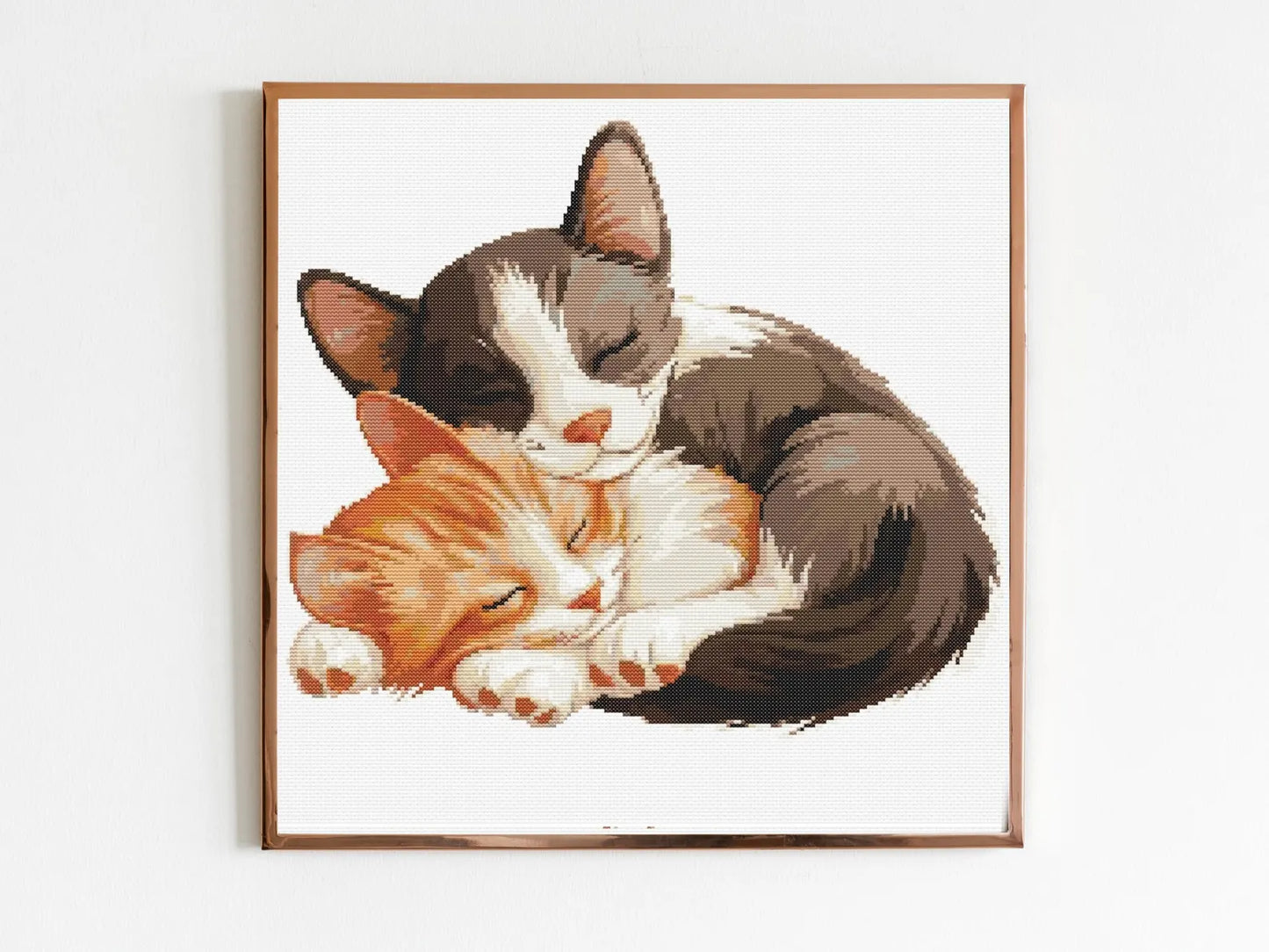 Cats Cuddling Cross Stitch Sewing Modern Embroidery Pattern Instant DMC Download Funny Snarky Cute Van Gogh Kitten Ying Yang Ginger Black