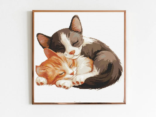 Cats Cuddling Cross Stitch Sewing Modern Embroidery Pattern Instant DMC Download Funny Snarky Cute Van Gogh Kitten Ying Yang Ginger Black