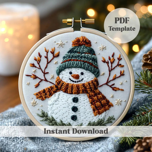 Happy Snowman pdf embroidery pattern, Christmas embroidery, holiday decor, Christmas craft, winter craft, embroidery DIY, Christmas ornament