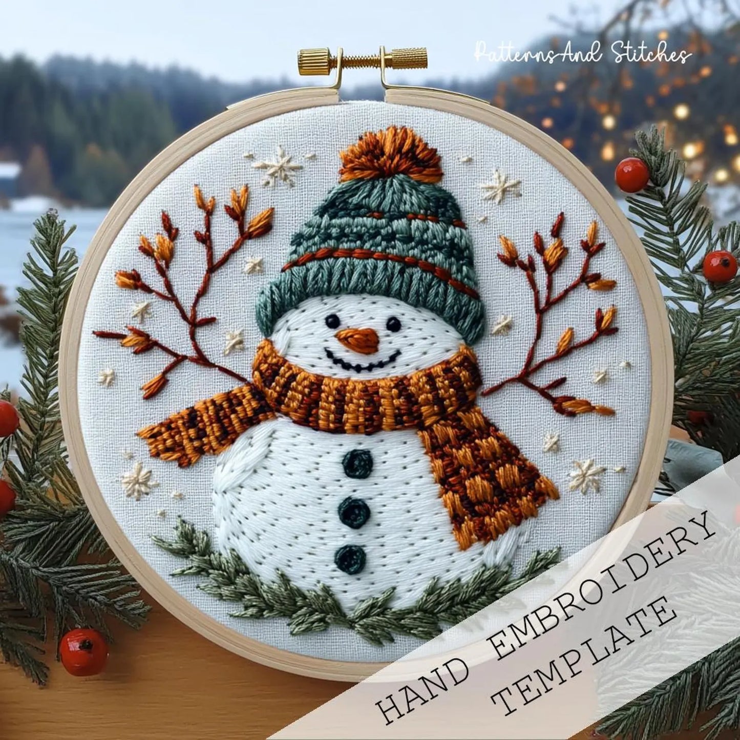 Happy Snowman pdf embroidery pattern, Christmas embroidery, holiday decor, Christmas craft, winter craft, embroidery DIY, Christmas ornament