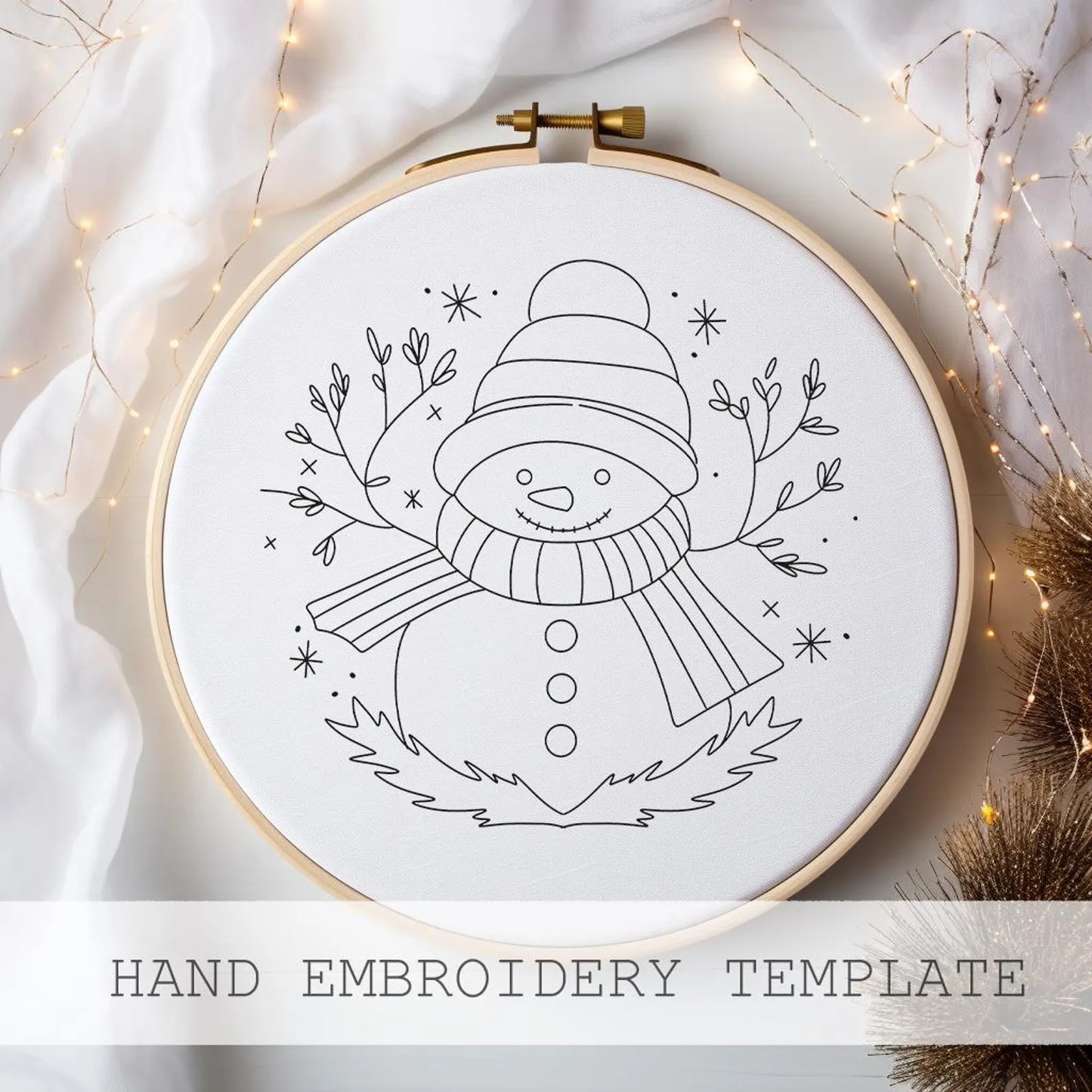 Happy Snowman pdf embroidery pattern, Christmas embroidery, holiday decor, Christmas craft, winter craft, embroidery DIY, Christmas ornament