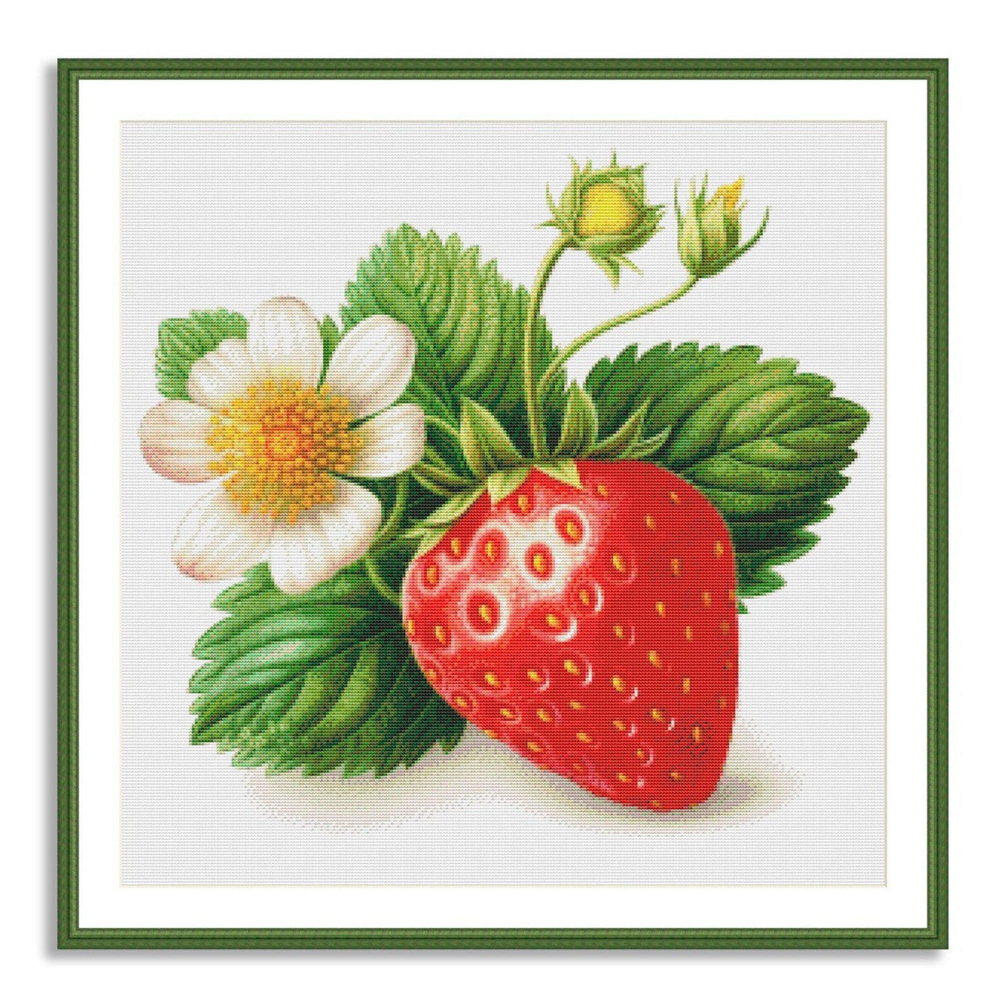 Strawberry Cross Stitch Pattern Kitchen Still Life Modern Decor Pattern Needlepoint chart Summer Berries White Flower Branch Green Leaves
