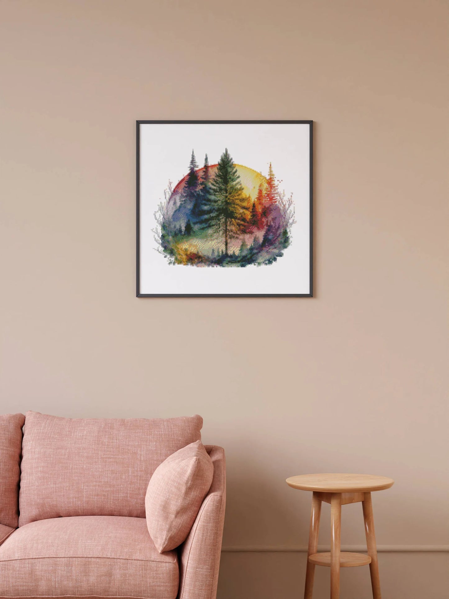Watercolor Cross Stitch Pattern,Forest with Rainbow,Tree life Colorful,Pattern Keeper,Landscape,Hand Embroidery,Instant Download