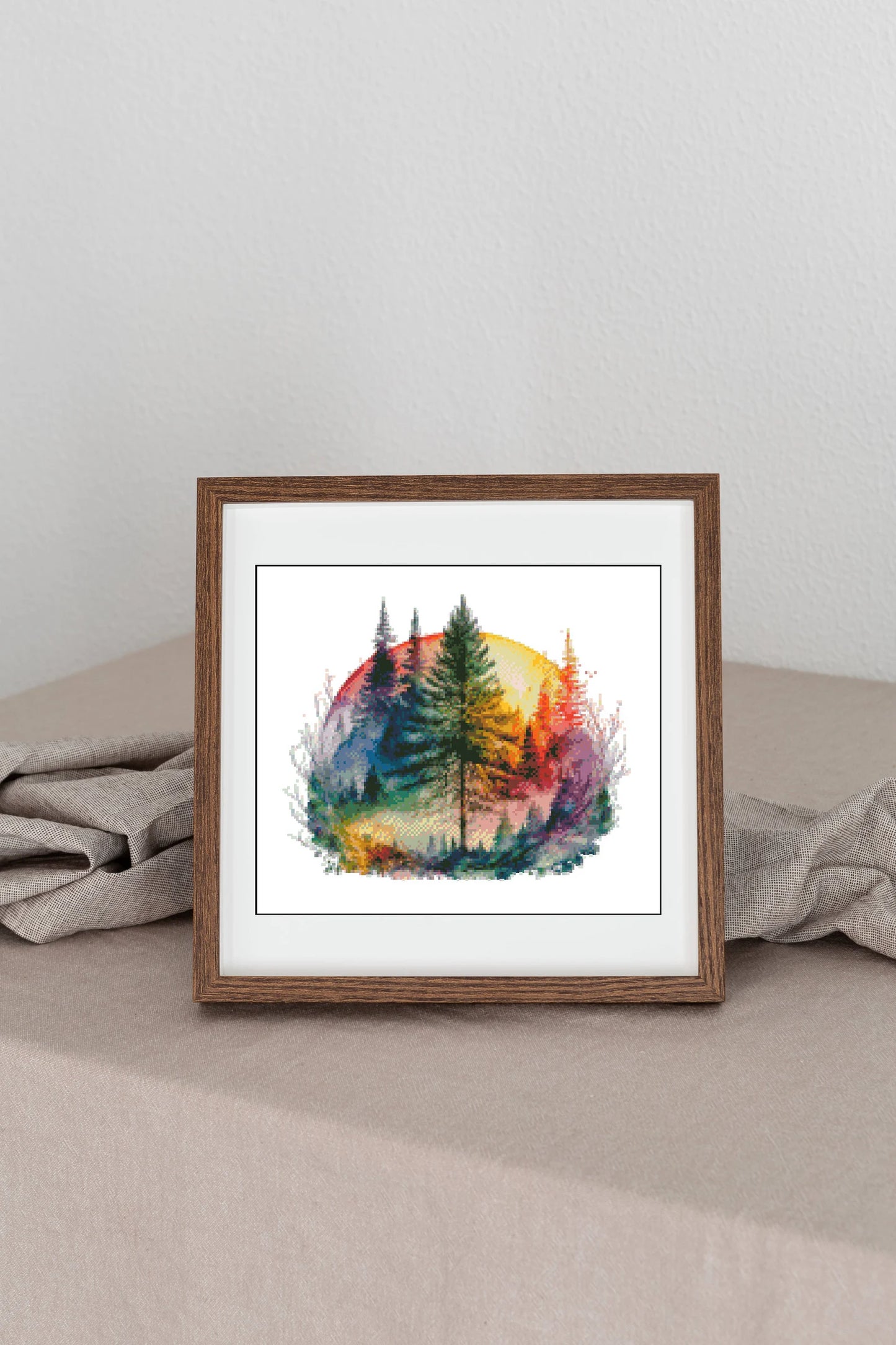 Watercolor Cross Stitch Pattern,Forest with Rainbow,Tree life Colorful,Pattern Keeper,Landscape,Hand Embroidery,Instant Download