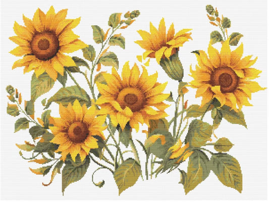 Sunflower Wildflowers Botanical Cross Stitch Sewing Modern Embroidery Pattern Instant DMC Download Bunch of Flowers Beginner