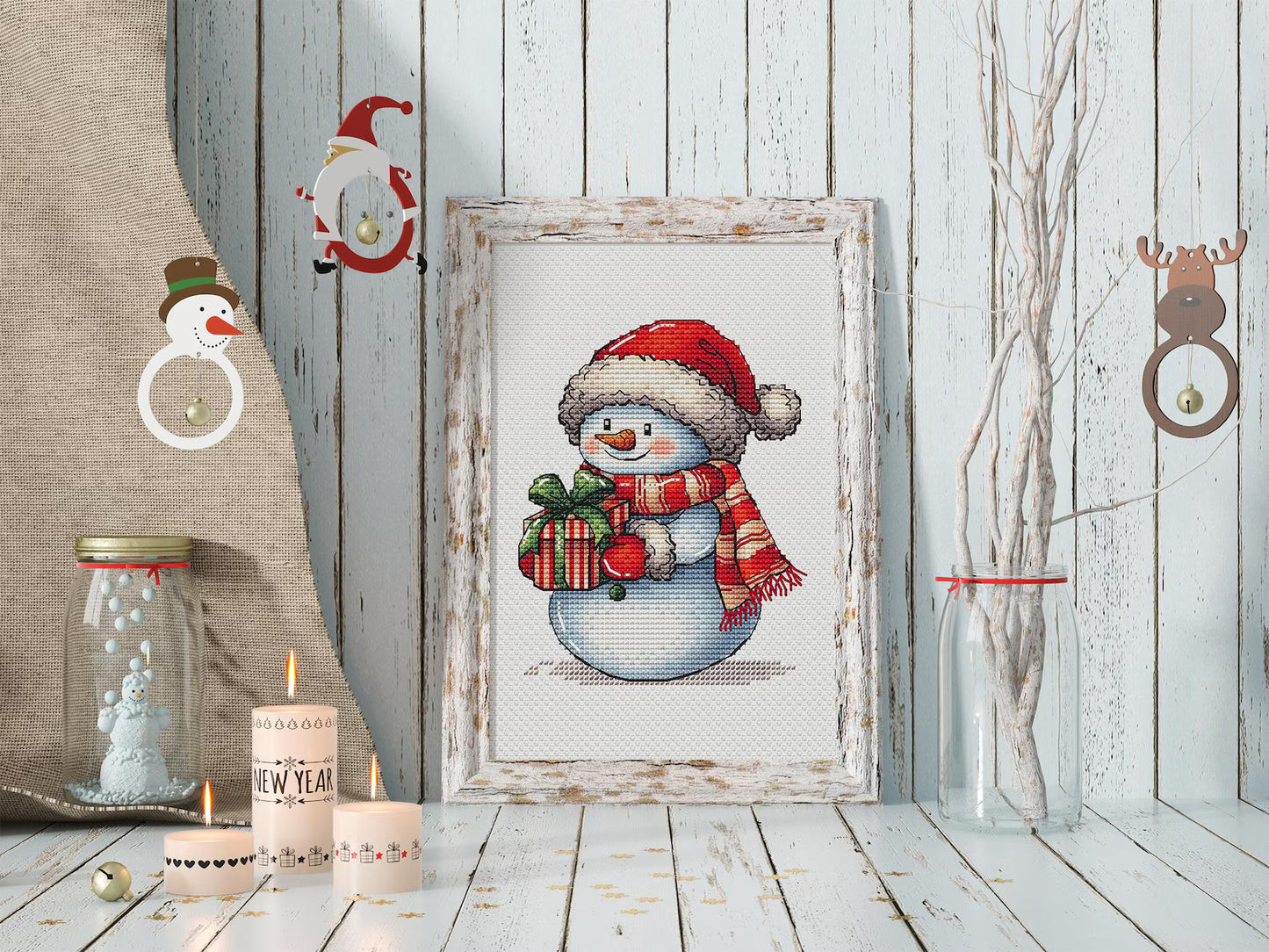 Christmas Snowman Cross Stitch Pattern PDF, Hilarious Winter Hand Embroidery Digital File