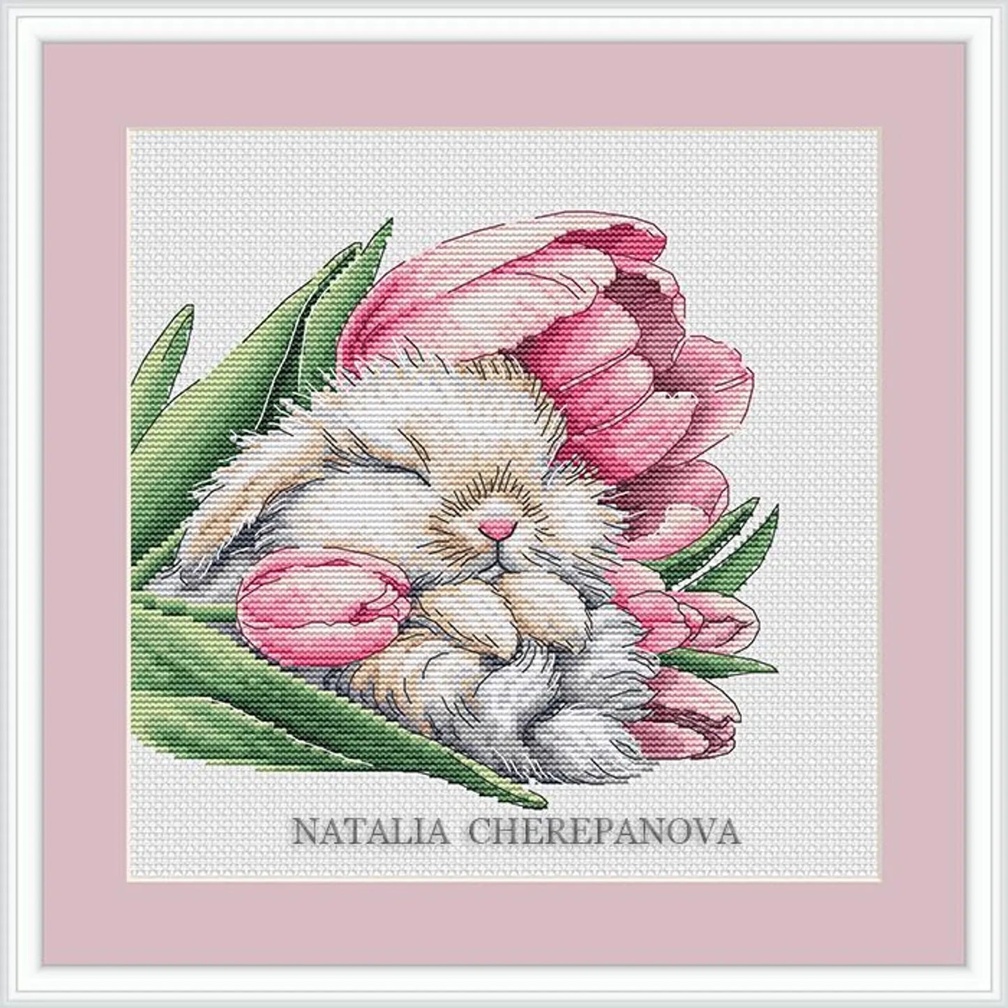 Baby Bunny Cross Stitch Pattern Fluffy Bunny Pattern Tulips PDF Pattern Little Bunny Pattern Bunny DMC Chart Printable PDF Instant Download