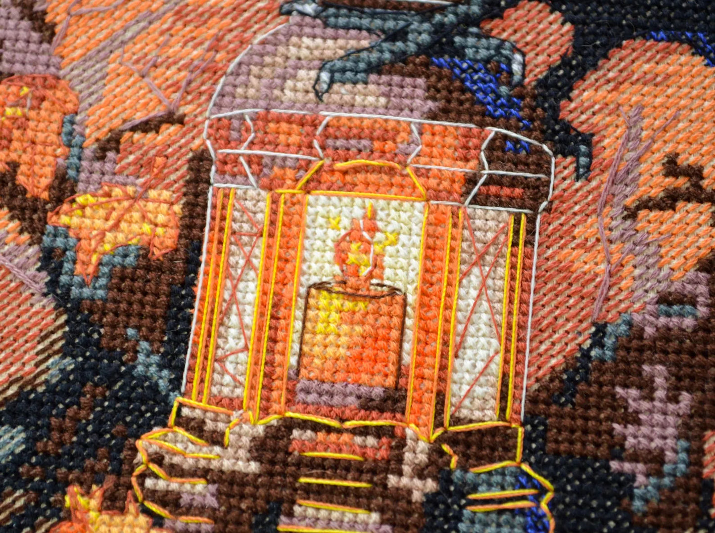 Gothic Raven Cross Stitch, black spooky bird on lantern x-stitch, Halloween animal design  Modern Xstitch Chart PDF Instant Download