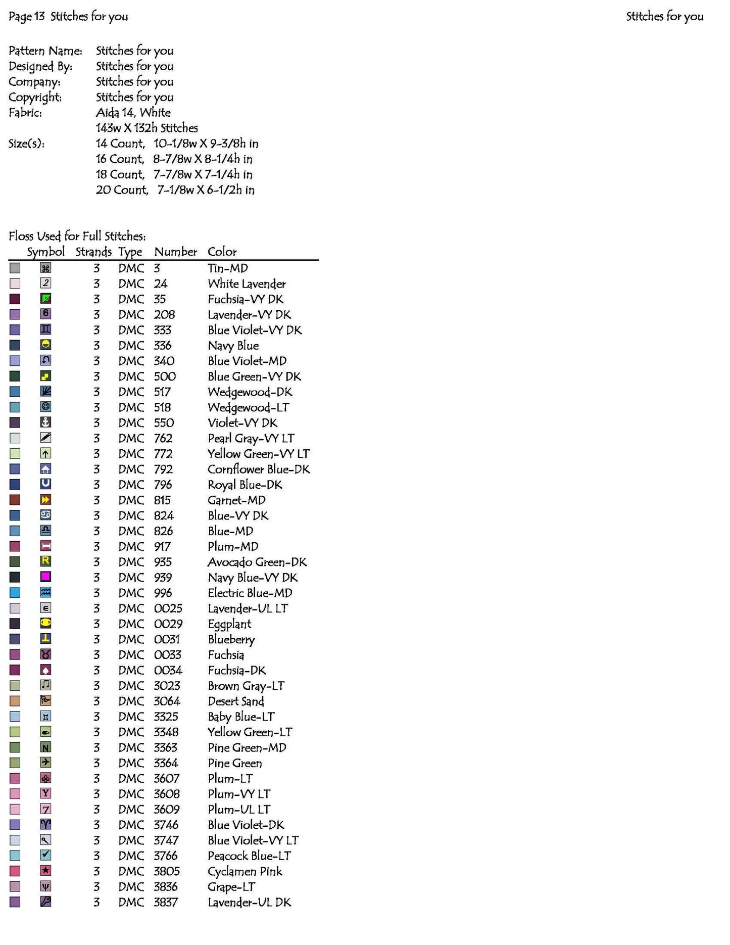 Purple Butterfly - Counted Cross Stitch Patterns - Printable Chart PDF Format Needlework Embroidery Crafts DIY DMC color