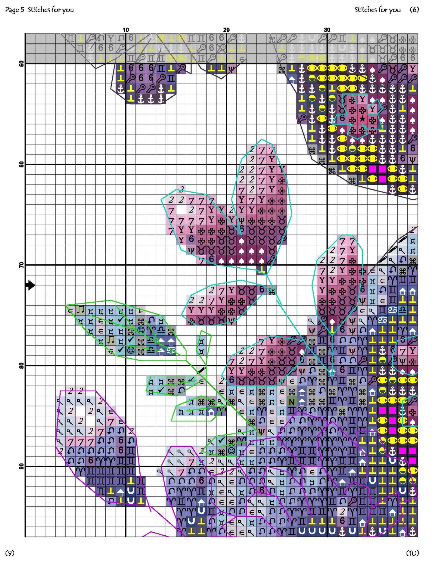 Purple Butterfly - Counted Cross Stitch Patterns - Printable Chart PDF Format Needlework Embroidery Crafts DIY DMC color