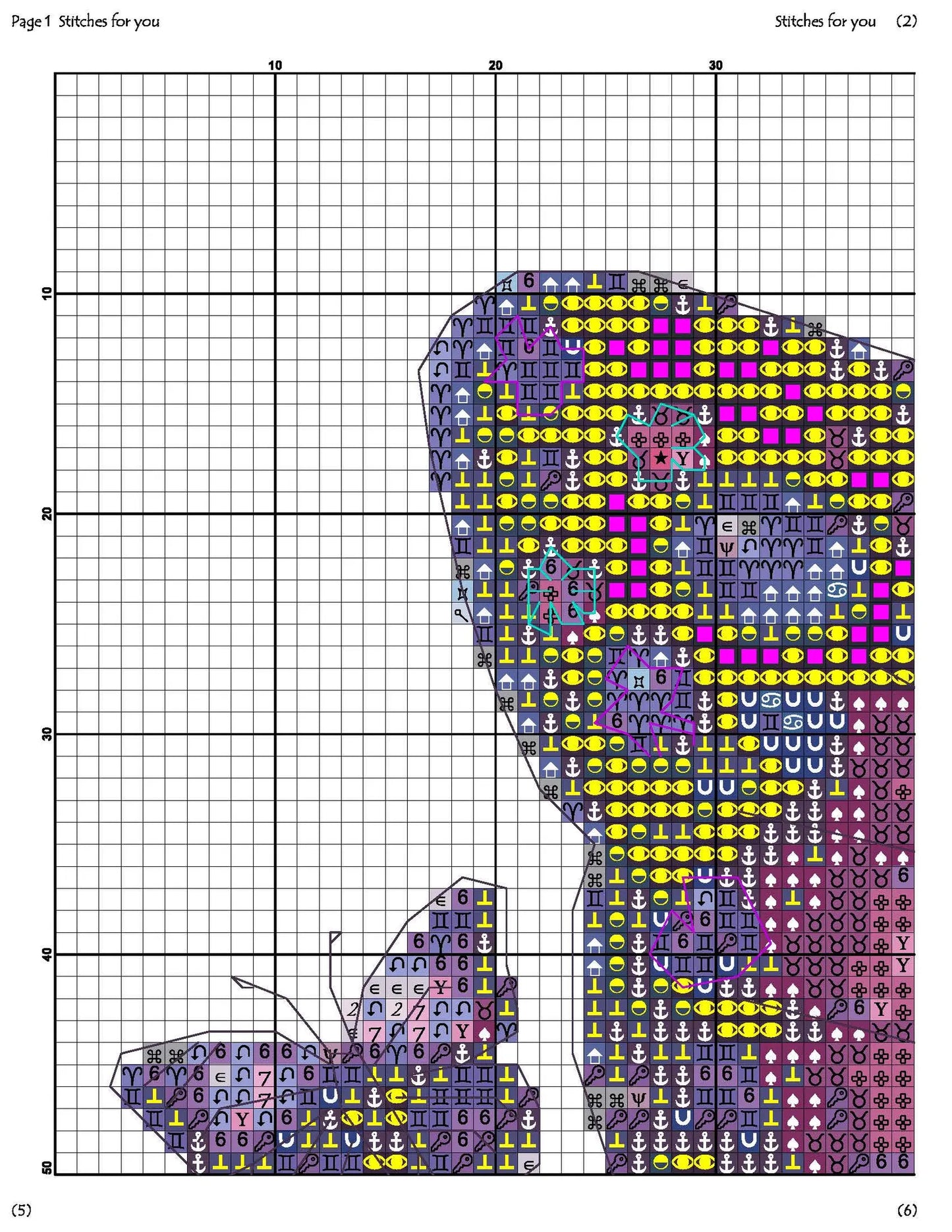 Purple Butterfly - Counted Cross Stitch Patterns - Printable Chart PDF Format Needlework Embroidery Crafts DIY DMC color