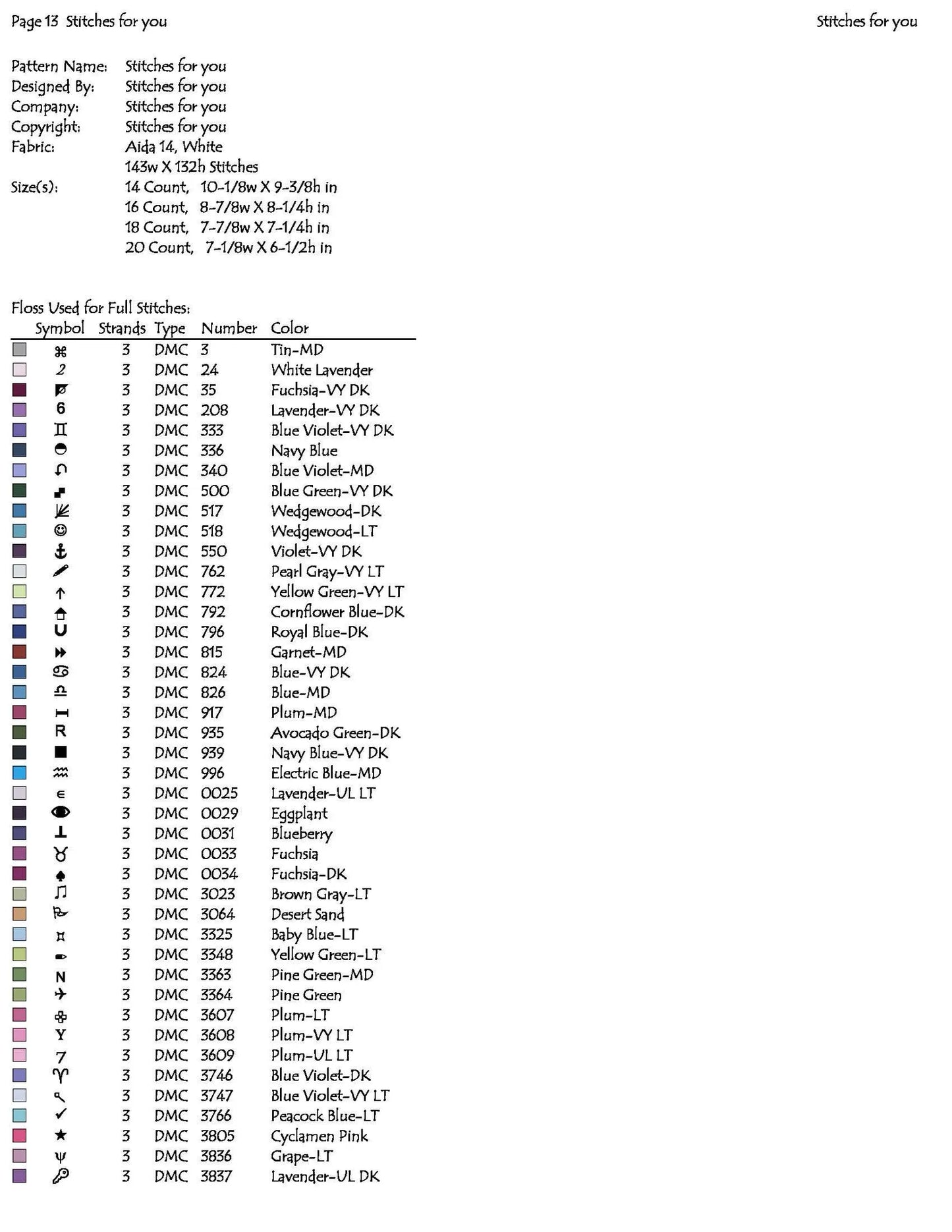 Purple Butterfly - Counted Cross Stitch Patterns - Printable Chart PDF Format Needlework Embroidery Crafts DIY DMC color