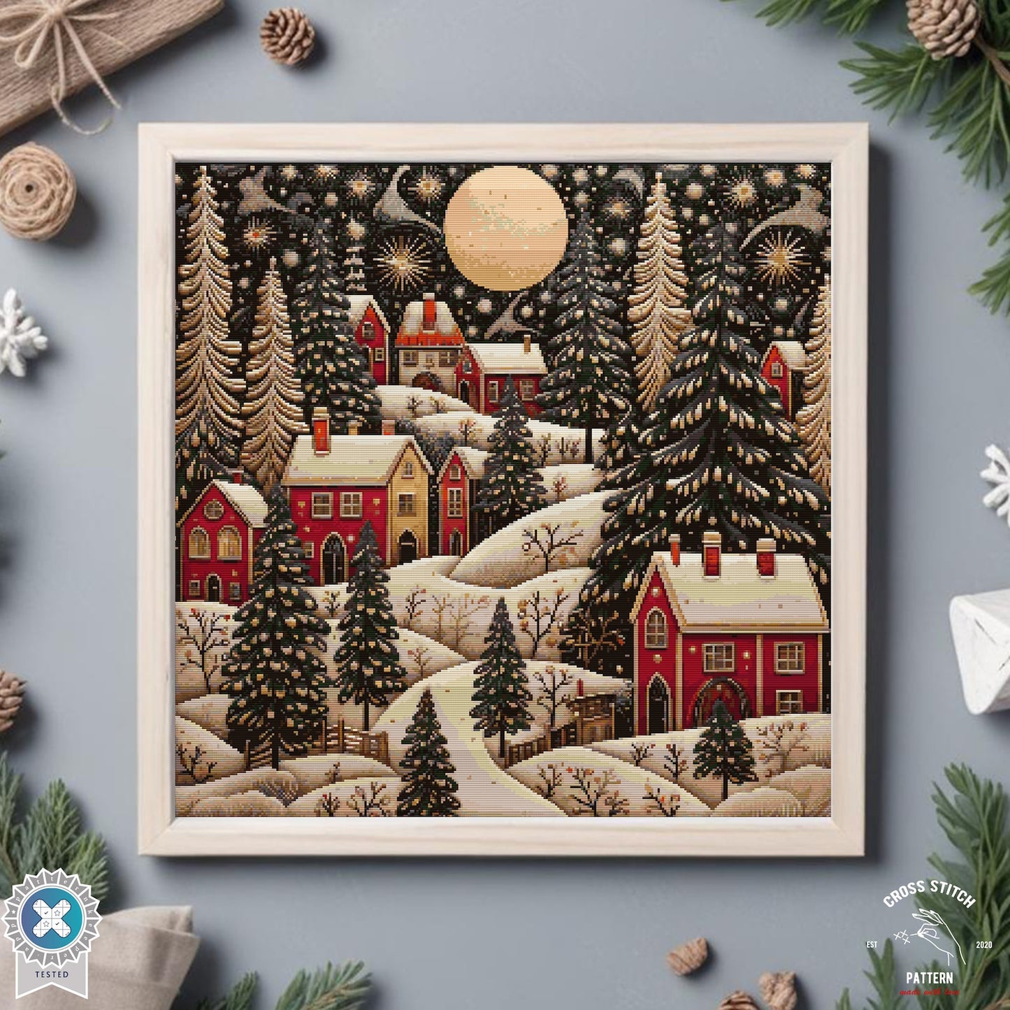 Christmas cross stitch pattern Winter Village embroidery Advent calendar embroidery Christmas tree ornament Christmas village Holiday decor